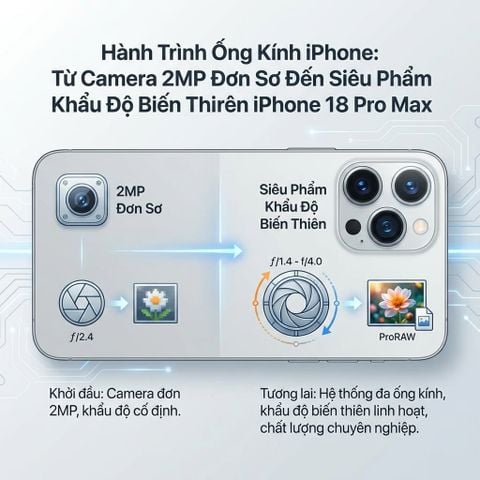 Hành Trình Ống Kính iPhone: Từ Camera 2MP Đơn Sơ Đến Siêu Phẩm Khẩu Độ Biến Thiên Trên iPhone 18 Pro Max
