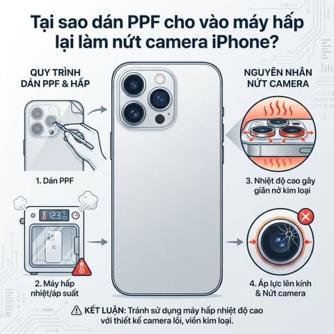 Tại sao dán PPF cho vào máy hấp lại làm nứt camera iPhone?