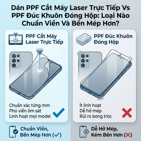 Dán PPF Cắt Máy Laser Trực Tiếp Vs PPF Đúc Khuôn Đóng Hộp: Loại Nào Chuẩn Viền Và Bền Mép Hơn?