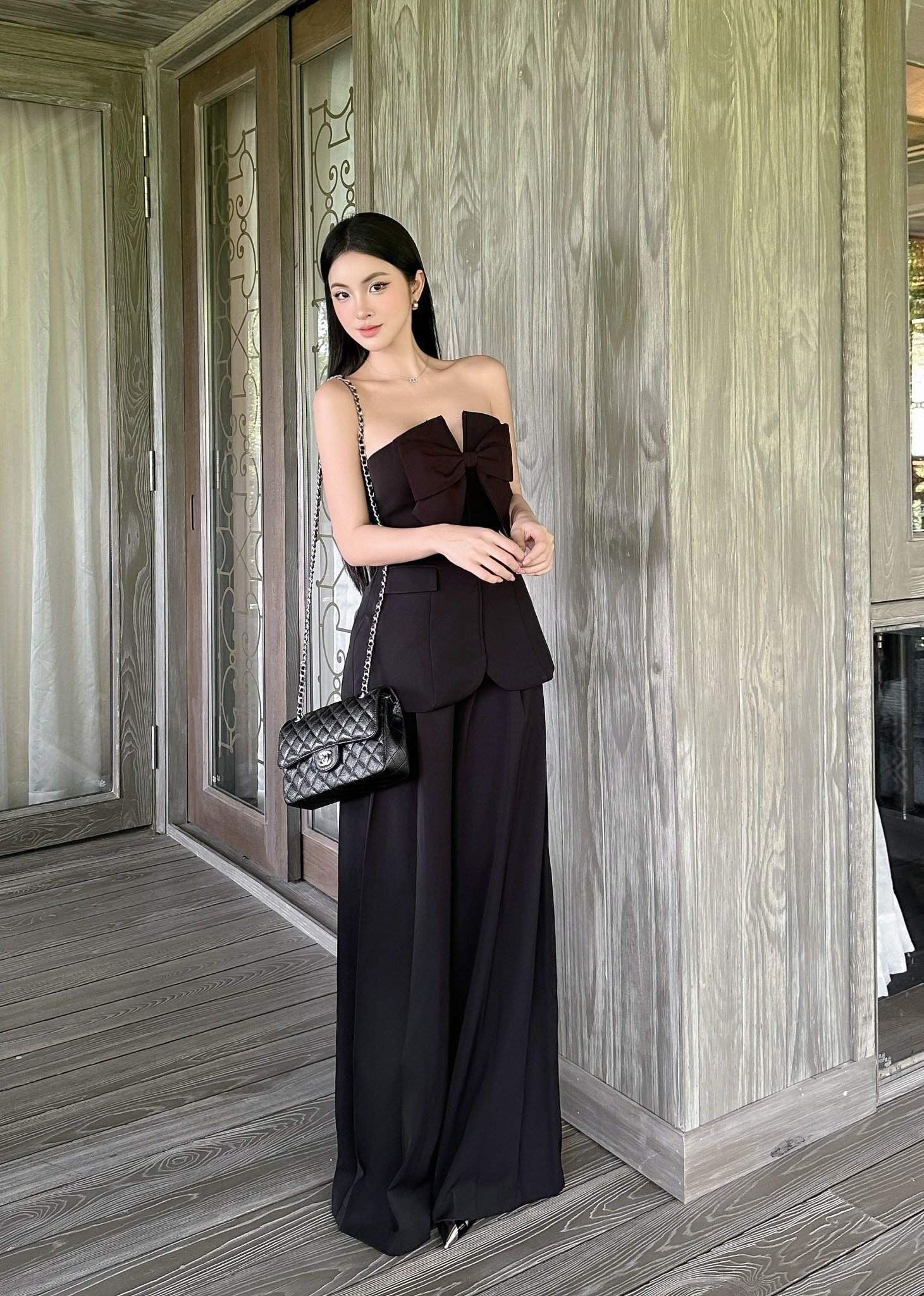 Set áo cúp ngực phối quần suông