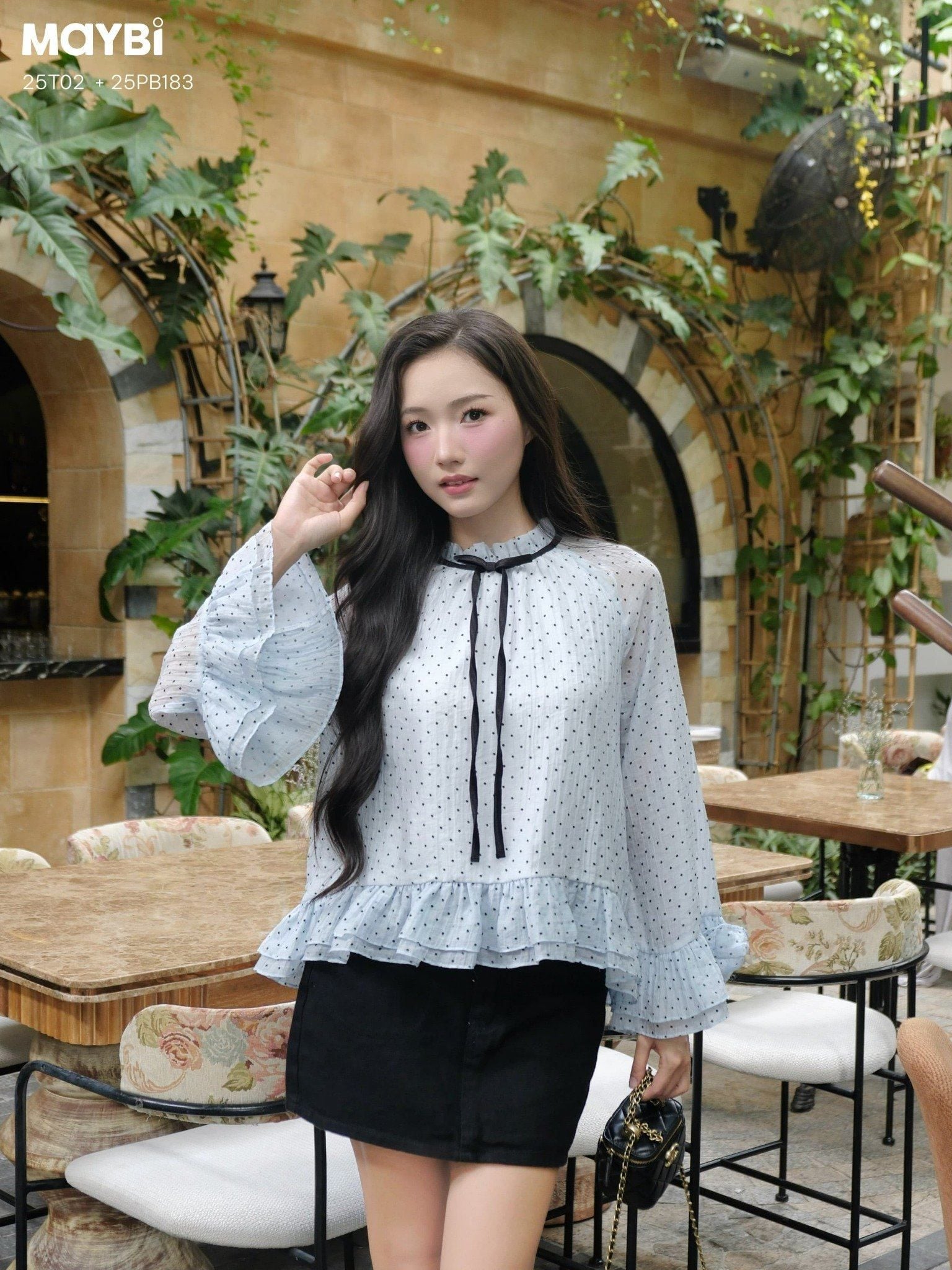 Set Áo Kiểu Voan Tay Bồng Phối Chân Váy Xòe