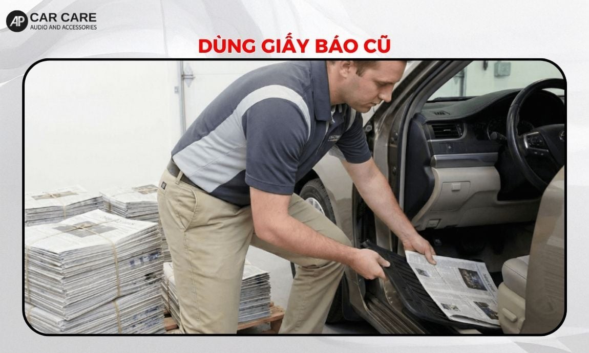 Dùng giấy báo cũ để hút ẩm và khử mùi hôi xe