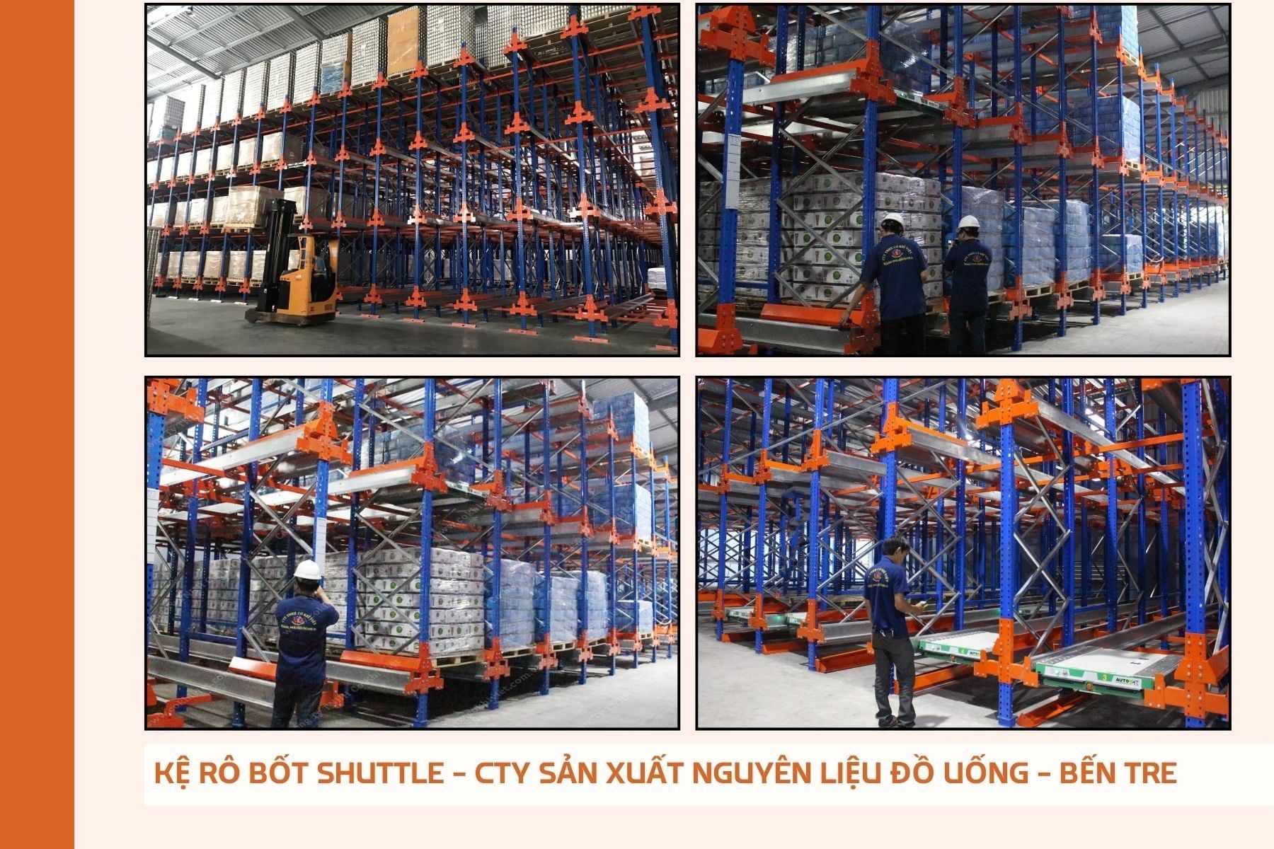 Kệ rô bốt shuttle kho đồ uống.