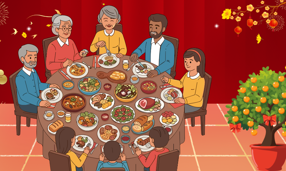 mâm cỗ ngày tết sum vầy