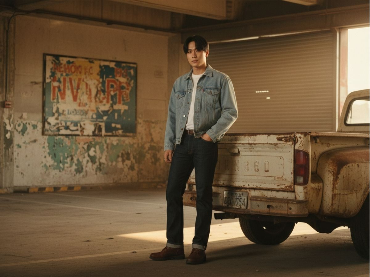 Denim on denim bền bỉ đậm chất workwear thập niên 90s