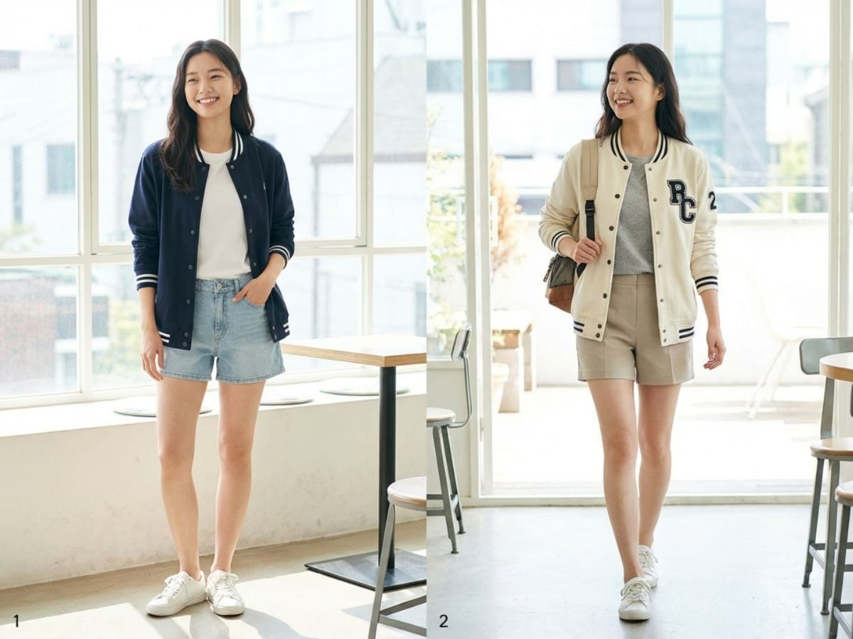 Áo bóng chày phối short đơn giản, dễ mặc