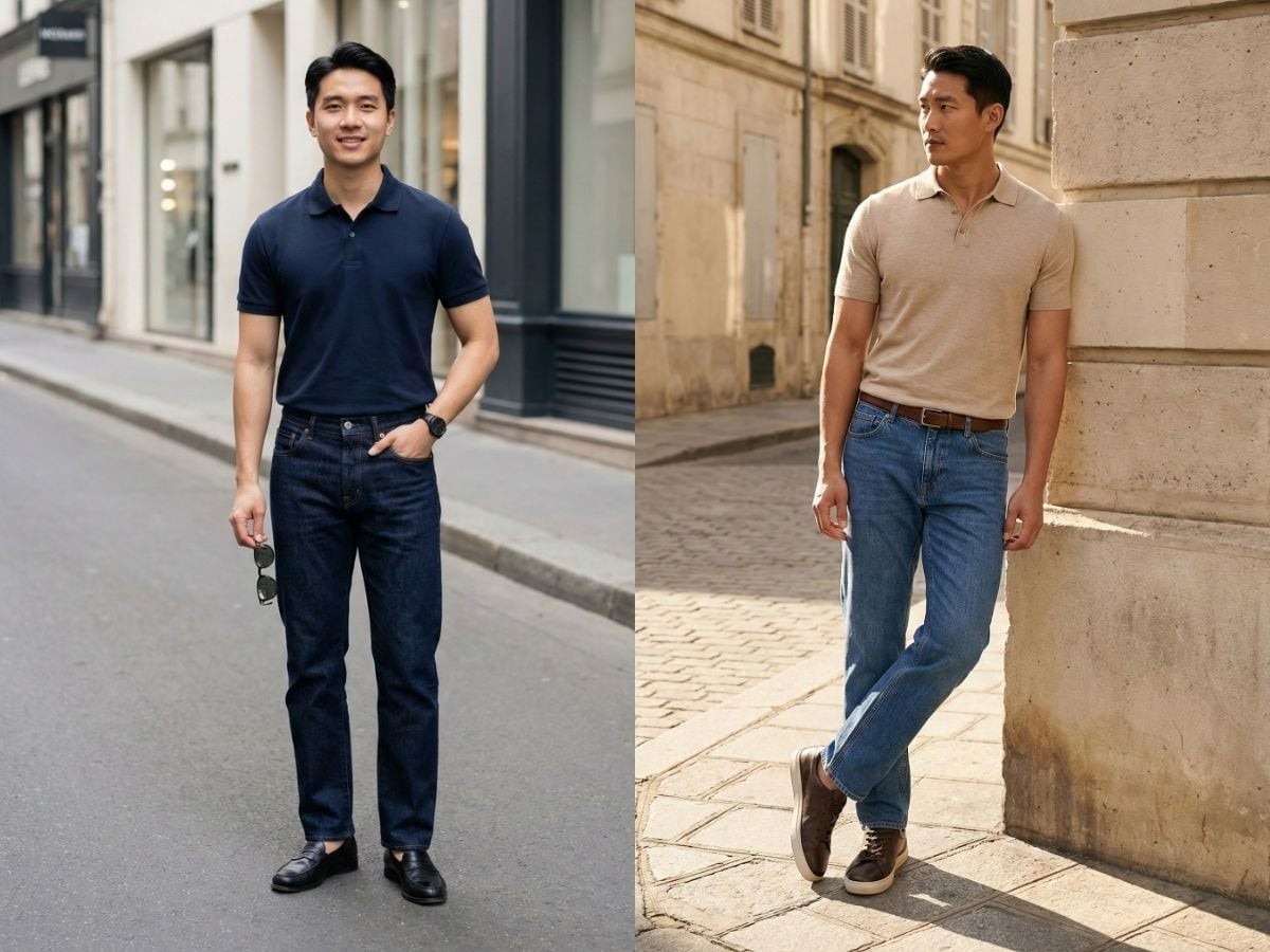 Mix quần jeans ống đứng áo polo phong cách smart casual