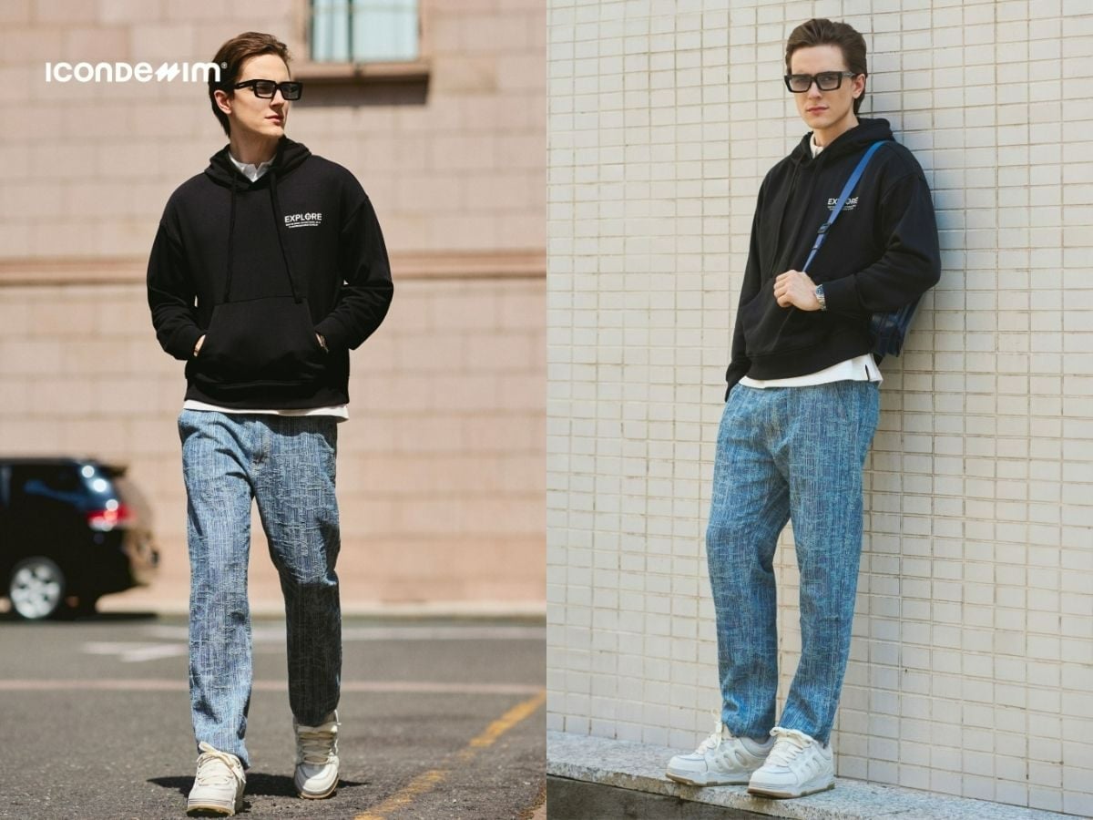 Phối layering với áo hoodie, polo và quần Jacquard độc đáo