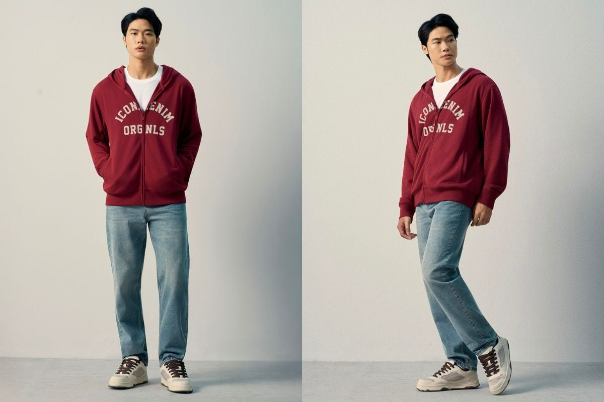 Quần jean với áo khoác nỉ zip hoodie và áo thun basic