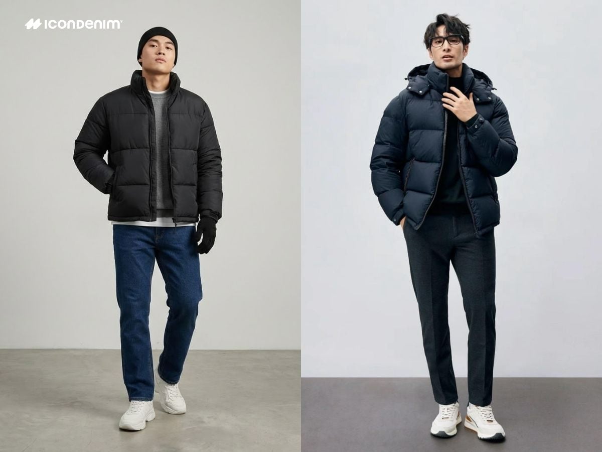 Outfit mùa đông nam ấm áp với áo khoác phao