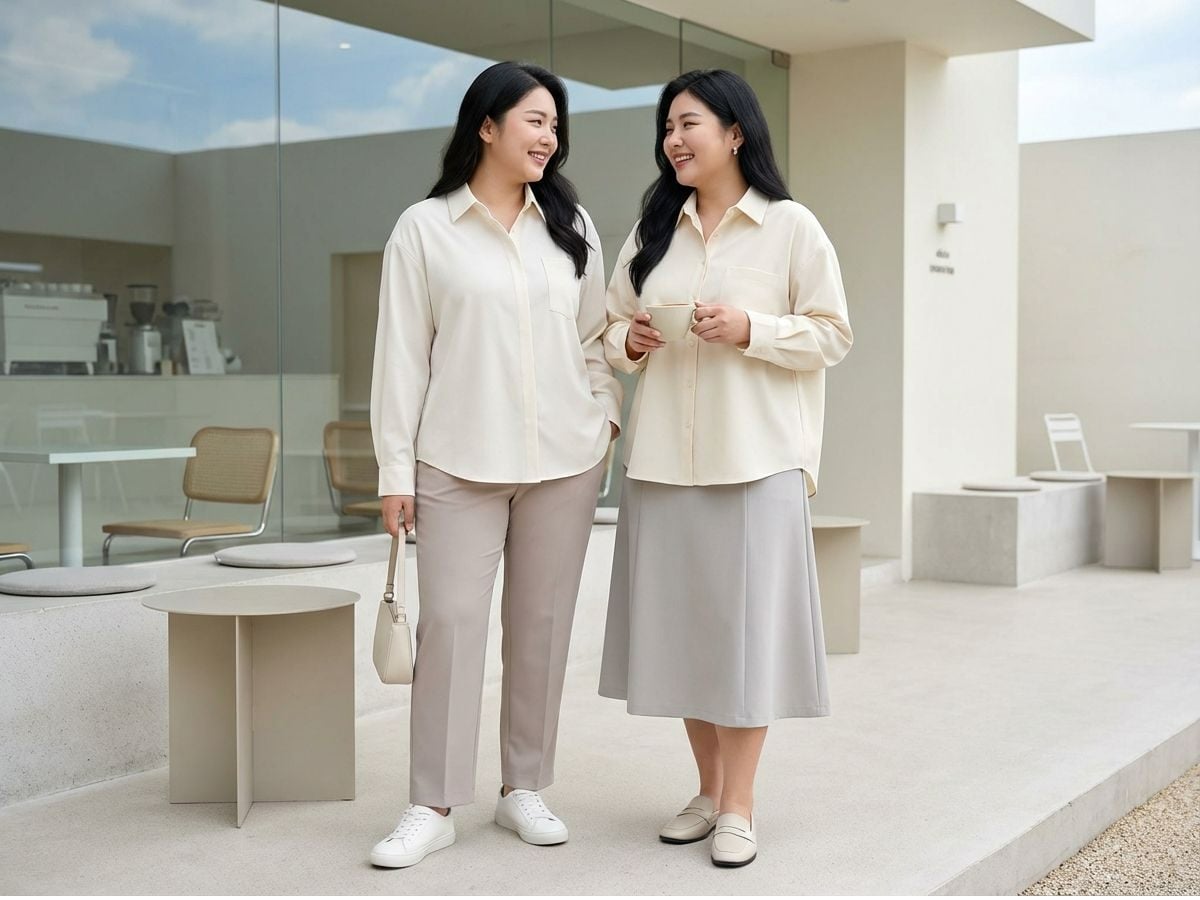 Phối áo sơ mi nữ big size với quần tây và chân váy