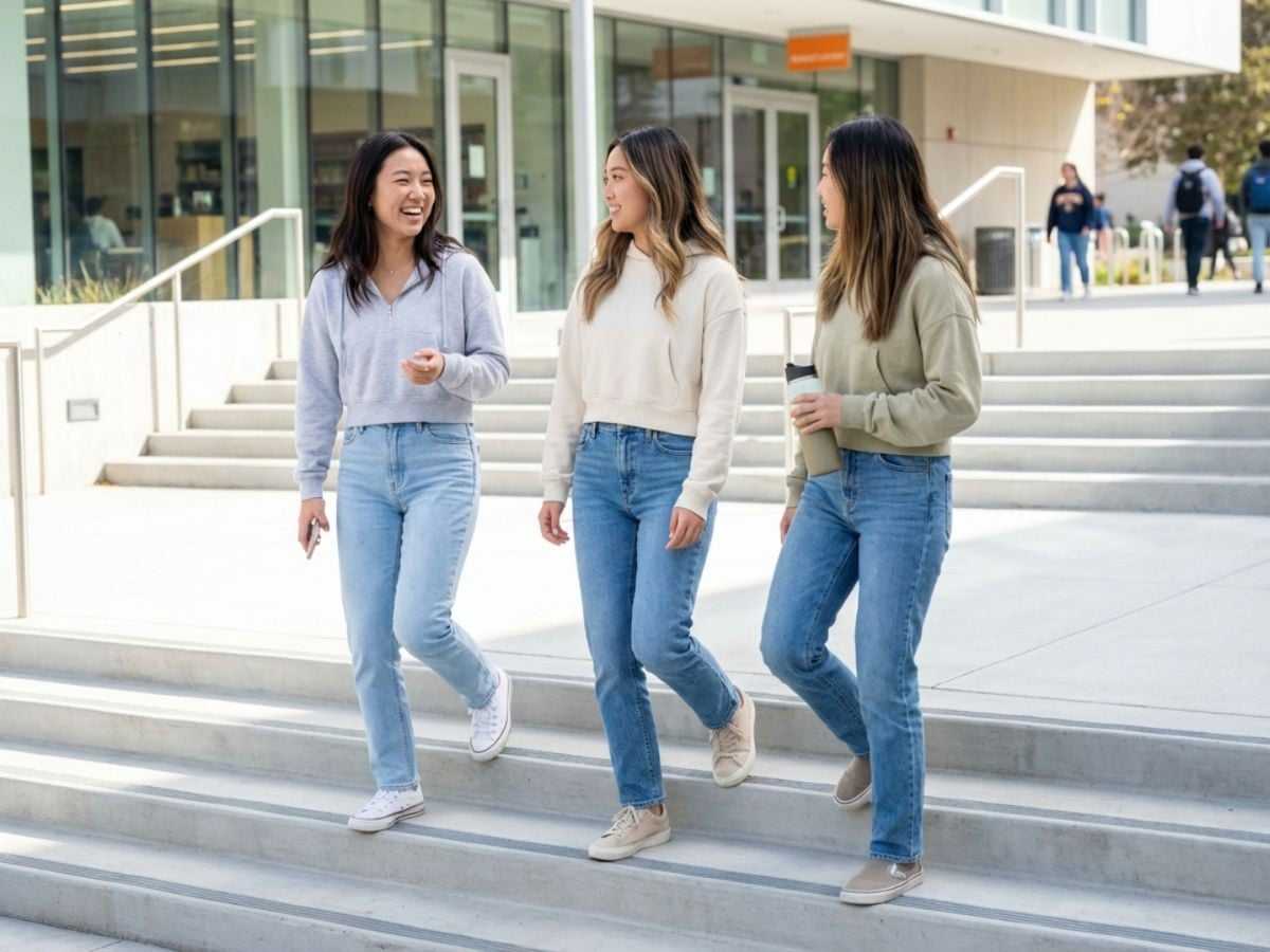 Quần jean ống suông phối hoodie lửng năng động