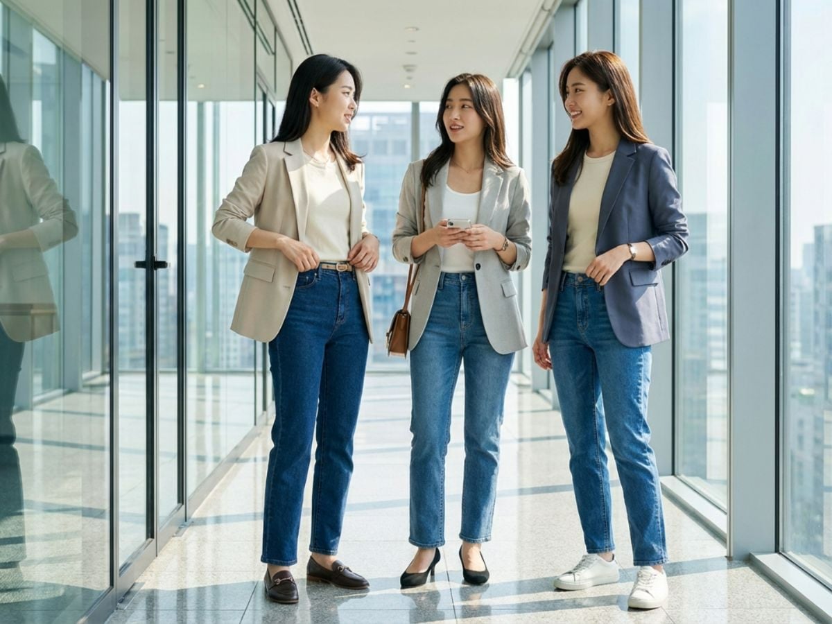 Quần jean ống suông mix blazer gọn gàng thanh lịch