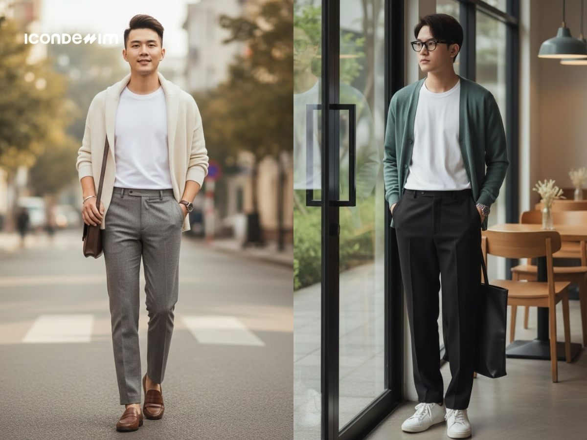 Cardigan mỏng thanh lịch khoác ngoài áo thun trắng