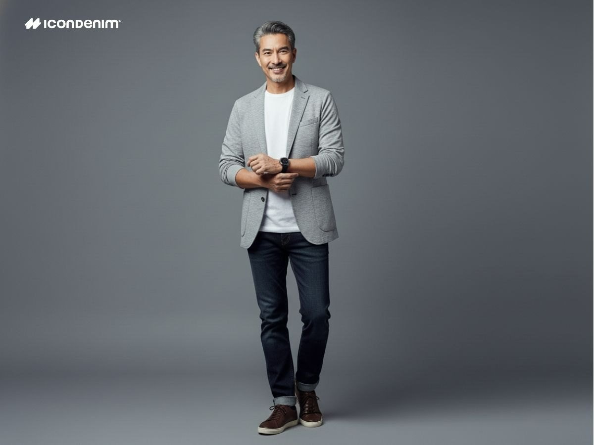 Bố mặc áo thun và áo blazer cho dịp quan trọng