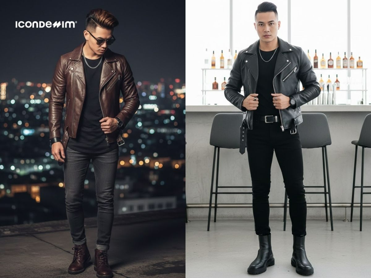 Đẳng cấp với áo khoác da và quần skinny jeans