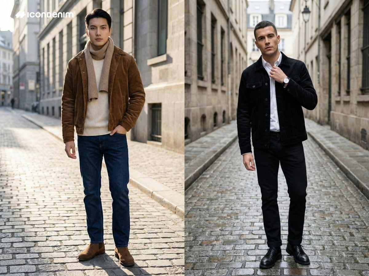 Phối đồ mùa đông nam đẹp với áo khoác nhung tăm