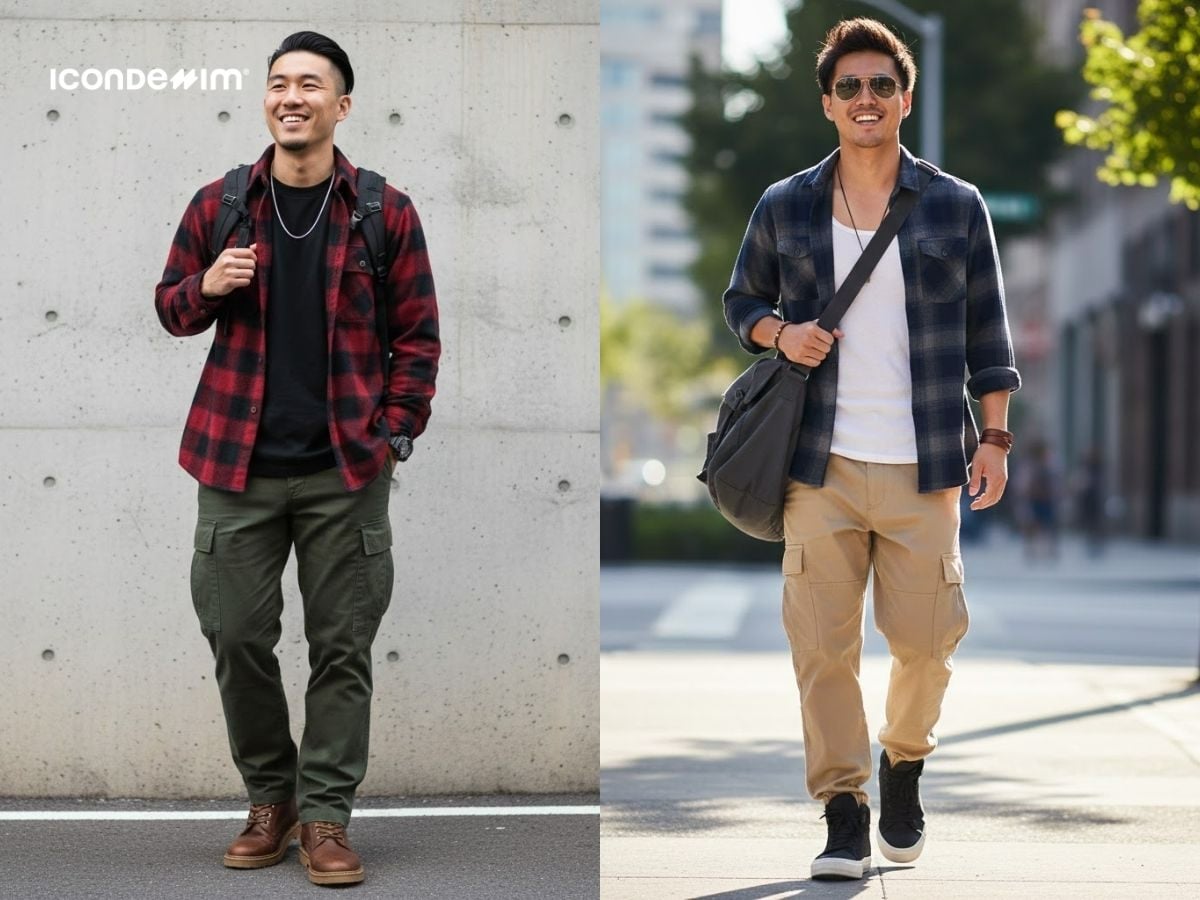 Áo sơ mi Flannel với quần cargo luôn được giới trẻ yêu thích