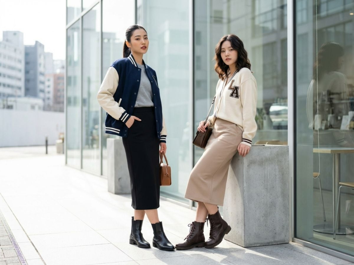 Áo bóng chày phối váy body cá tính