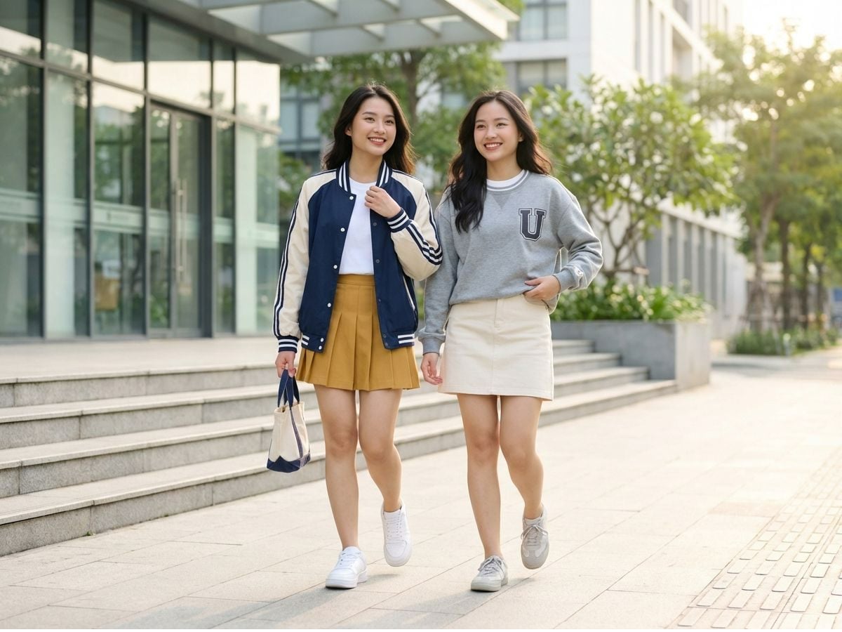 Áo bóng chày phối váy ngắn năng động