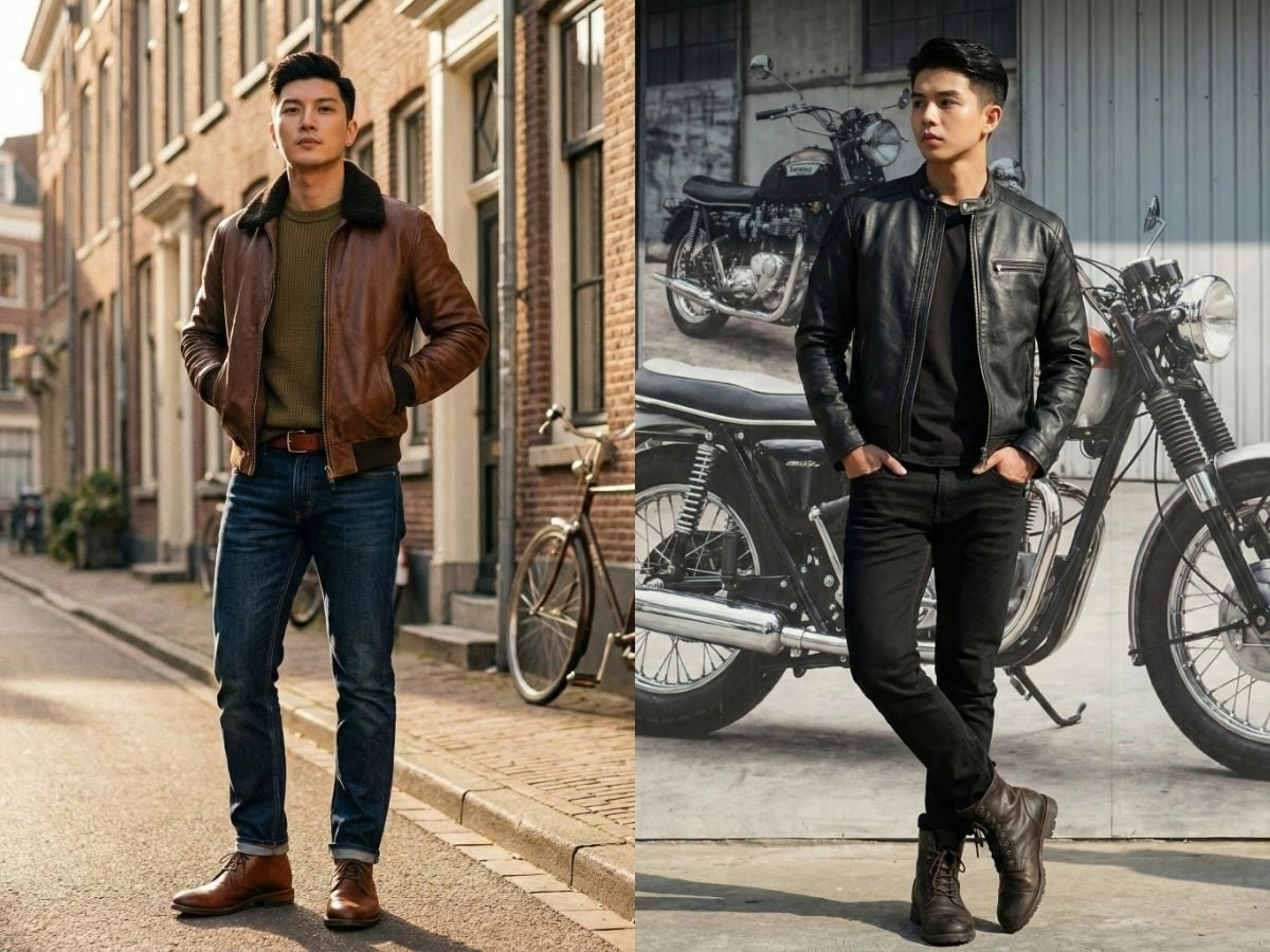 Phối đồ áo khoác da theo phong cách biker