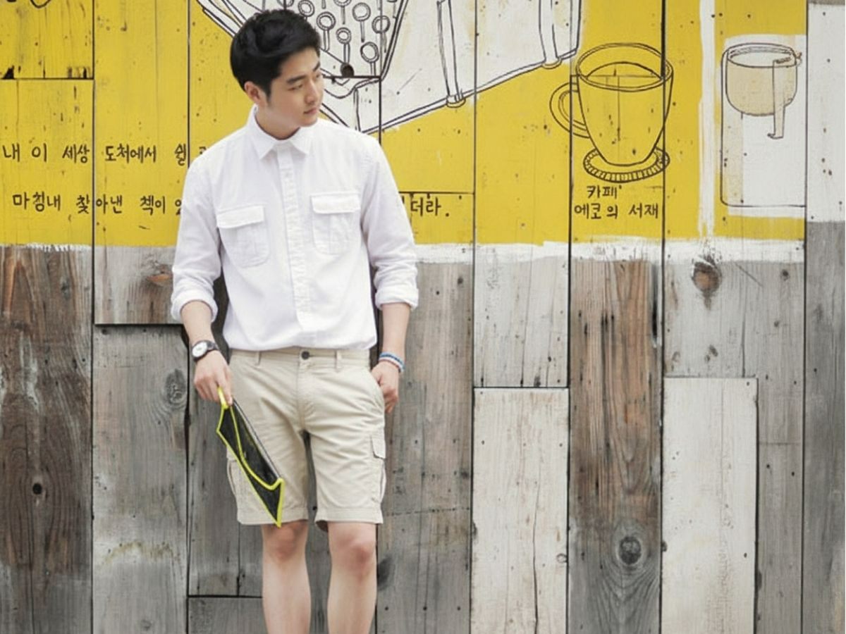 Áo sơ mi trắng phối quần short be