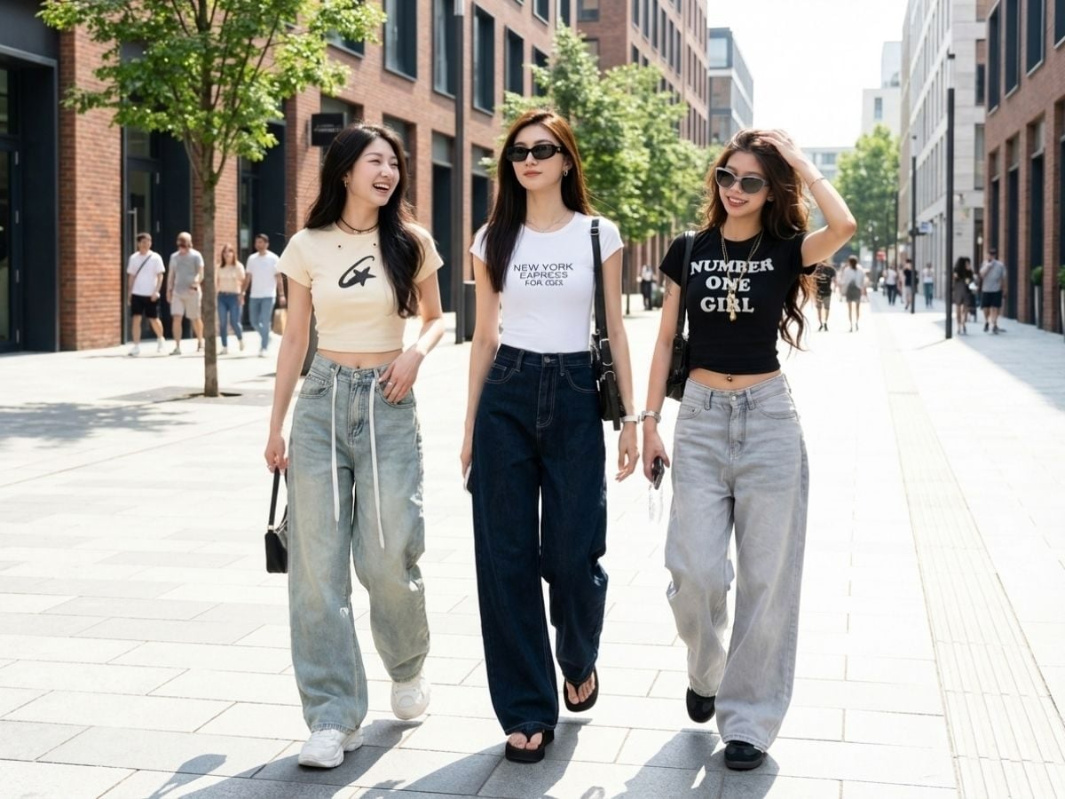 Croptop phối jean cạp cao giúp kéo dài đôi chân hiệu quả
