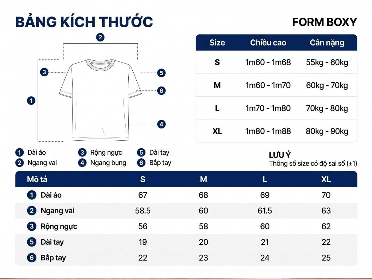 Bảng size áo thun nam form boxy
