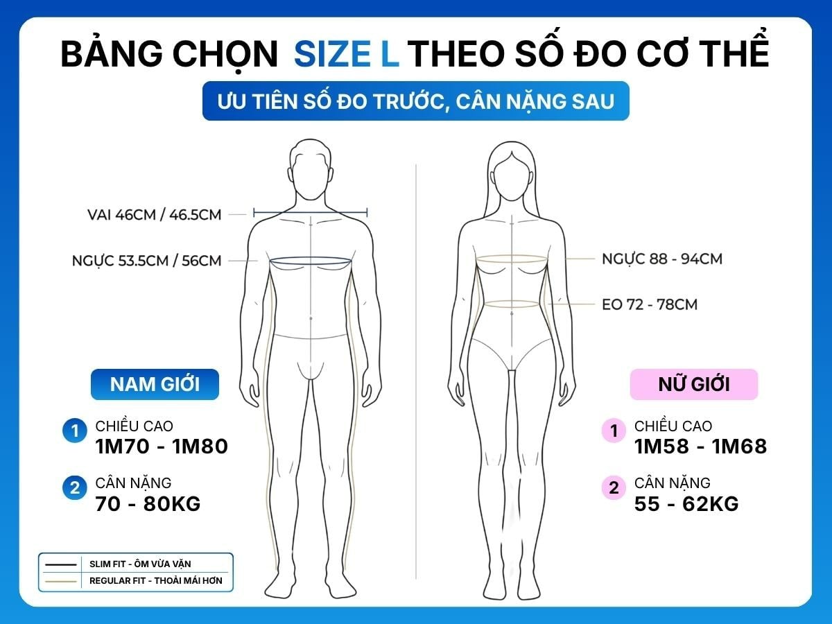 Bảng size L theo số đo cơ thể