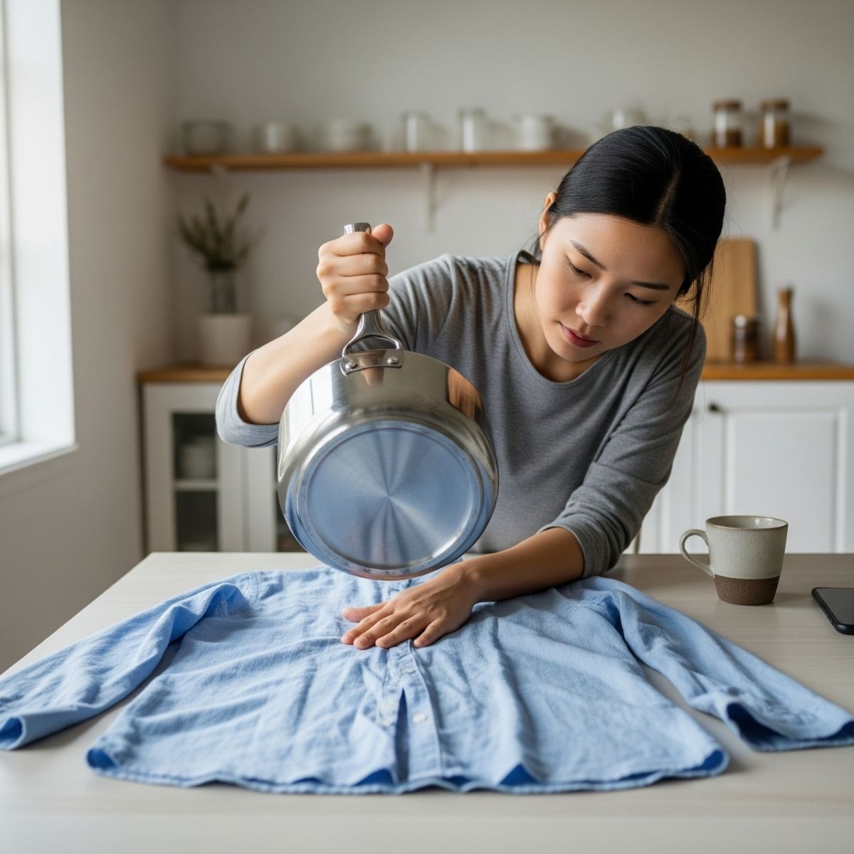 Cách làm phẳng quần áo nồi hoặc chảo