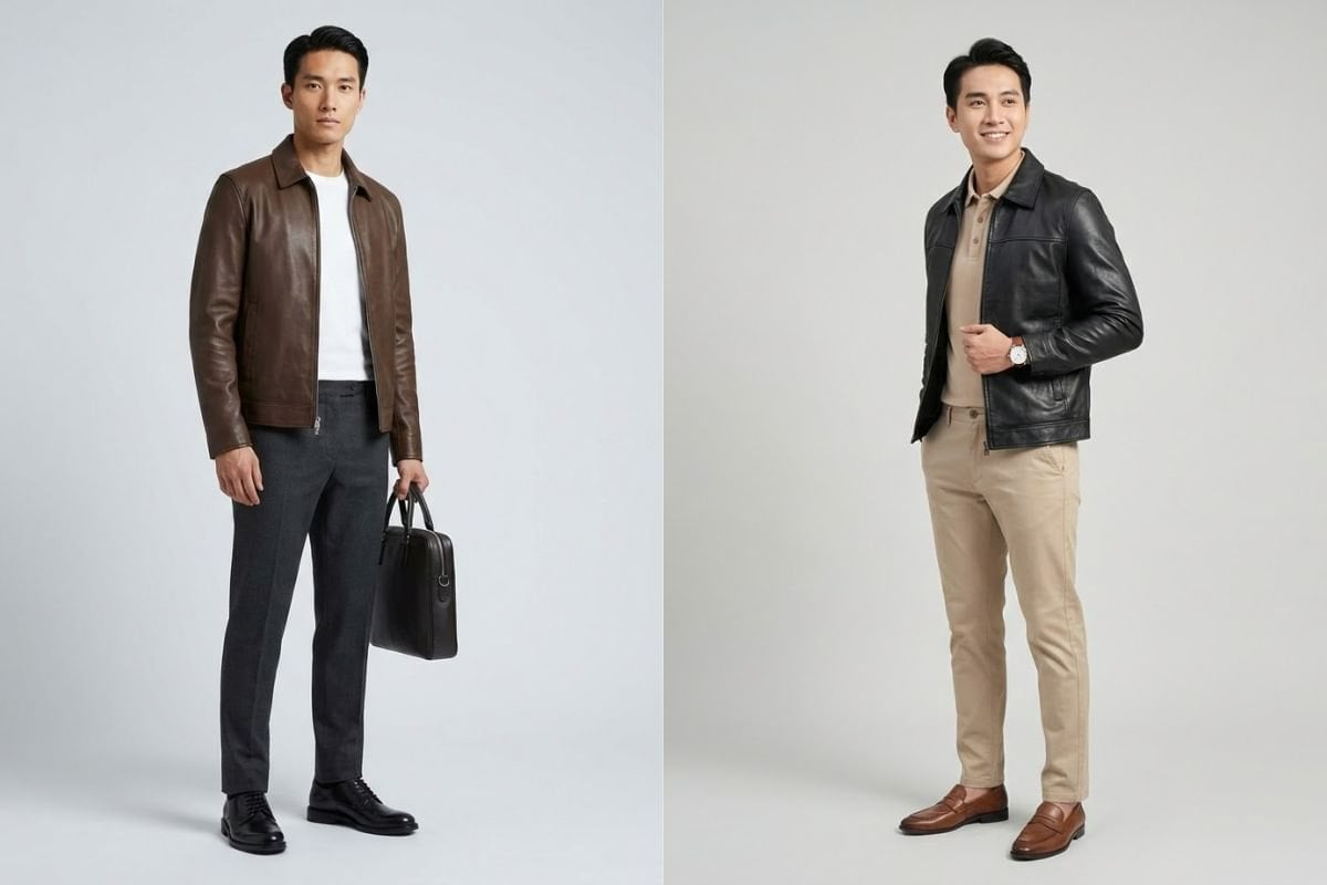 Cách phối áo khoác da nam đi làm