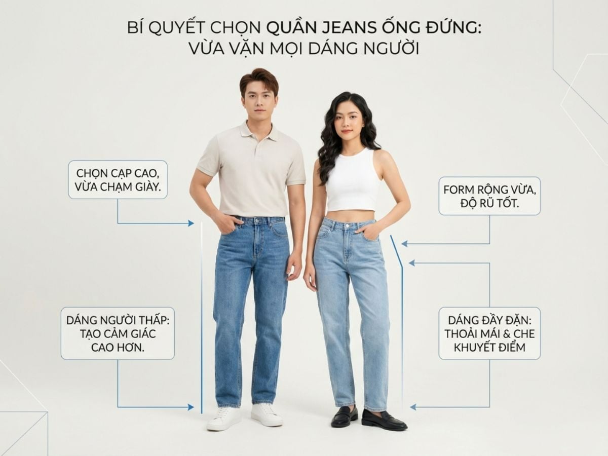 Chọn quân jean ống suông theo dáng người