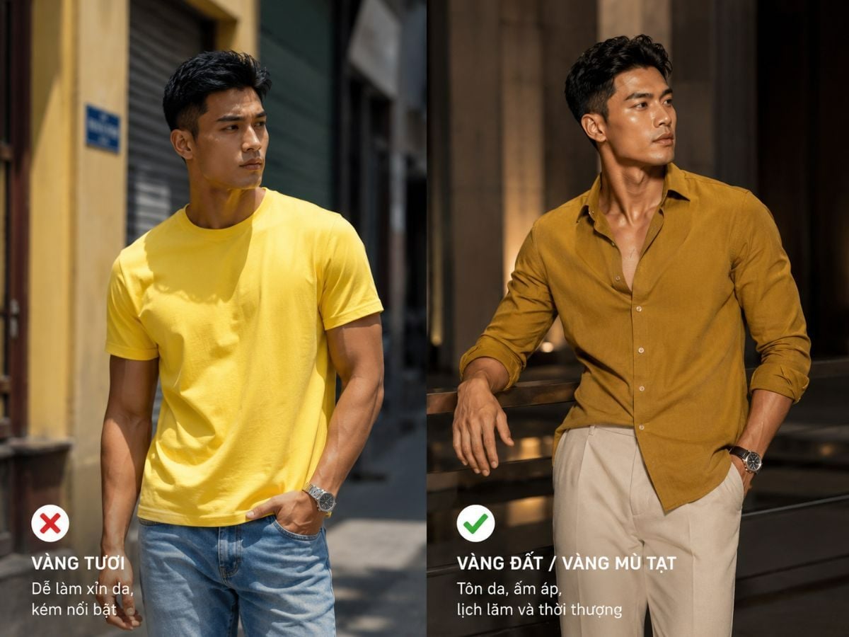 Chọn màu vàng phù hợp cho nam da ngâm