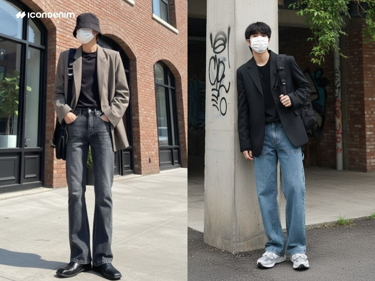 Phối áo Blazer cùng quần ống loe phong cách Hàn Quốc