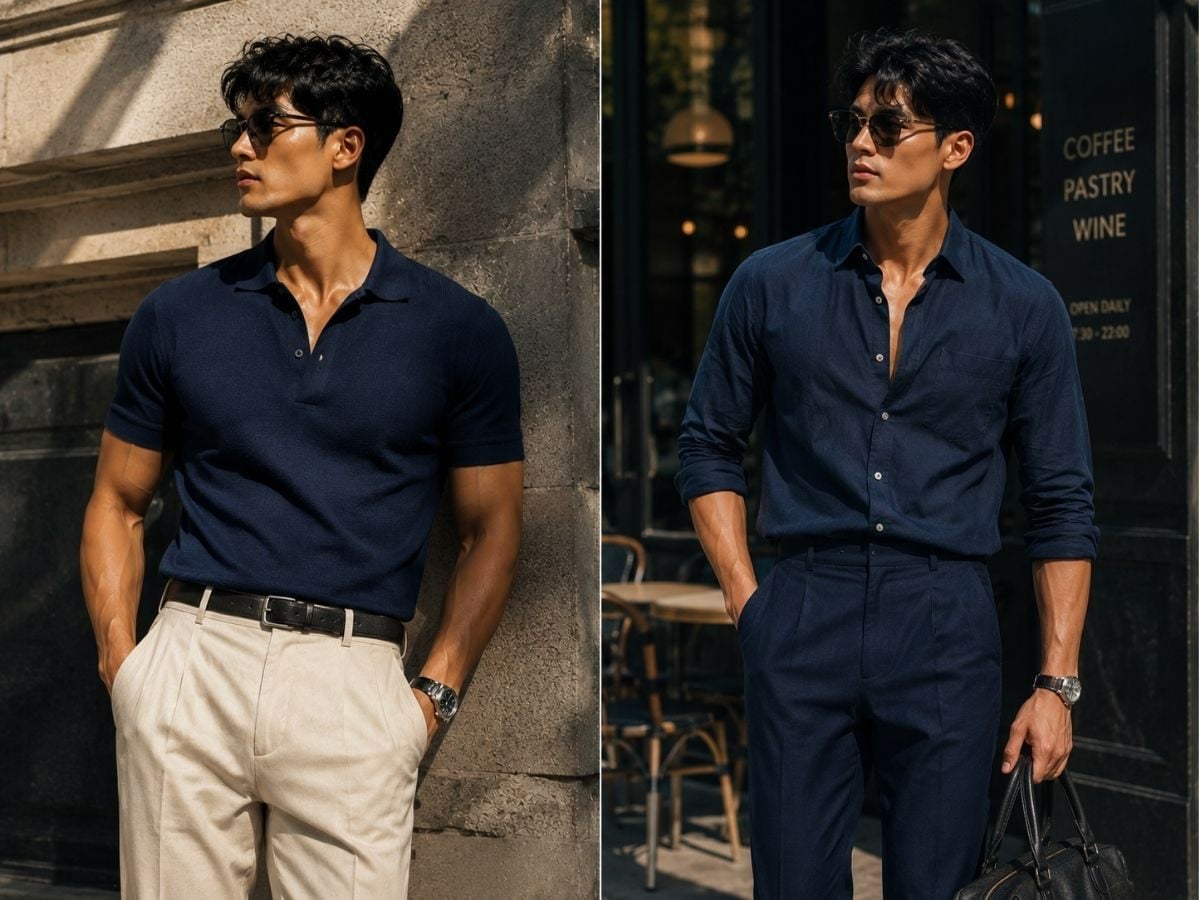 Da ngăm hợp màu xanh navy