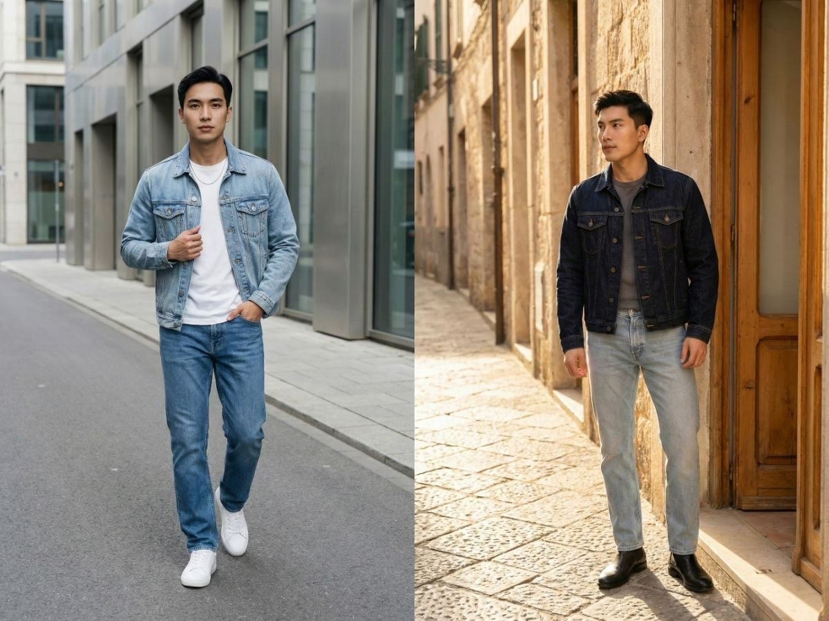 Denim on denim với áo khoác jean