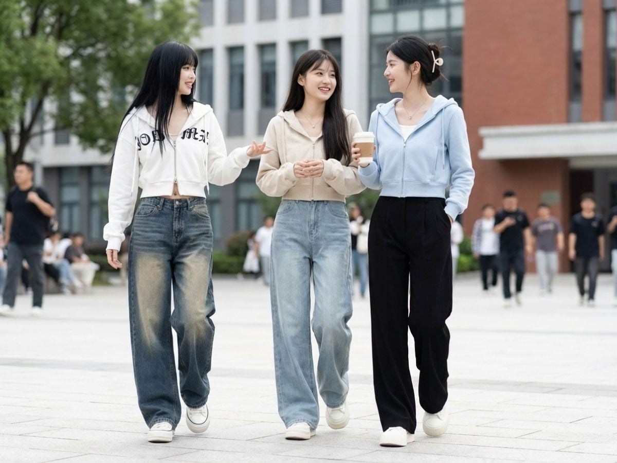 Hoodie dáng gọn cùng sneaker đế cao tạo vẻ trẻ trung, cao ráo