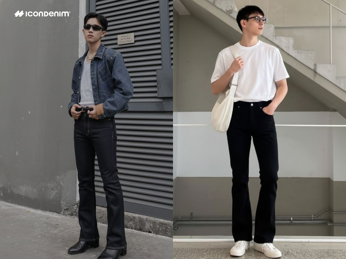 Phong cách basic nam với quần ống loe đen