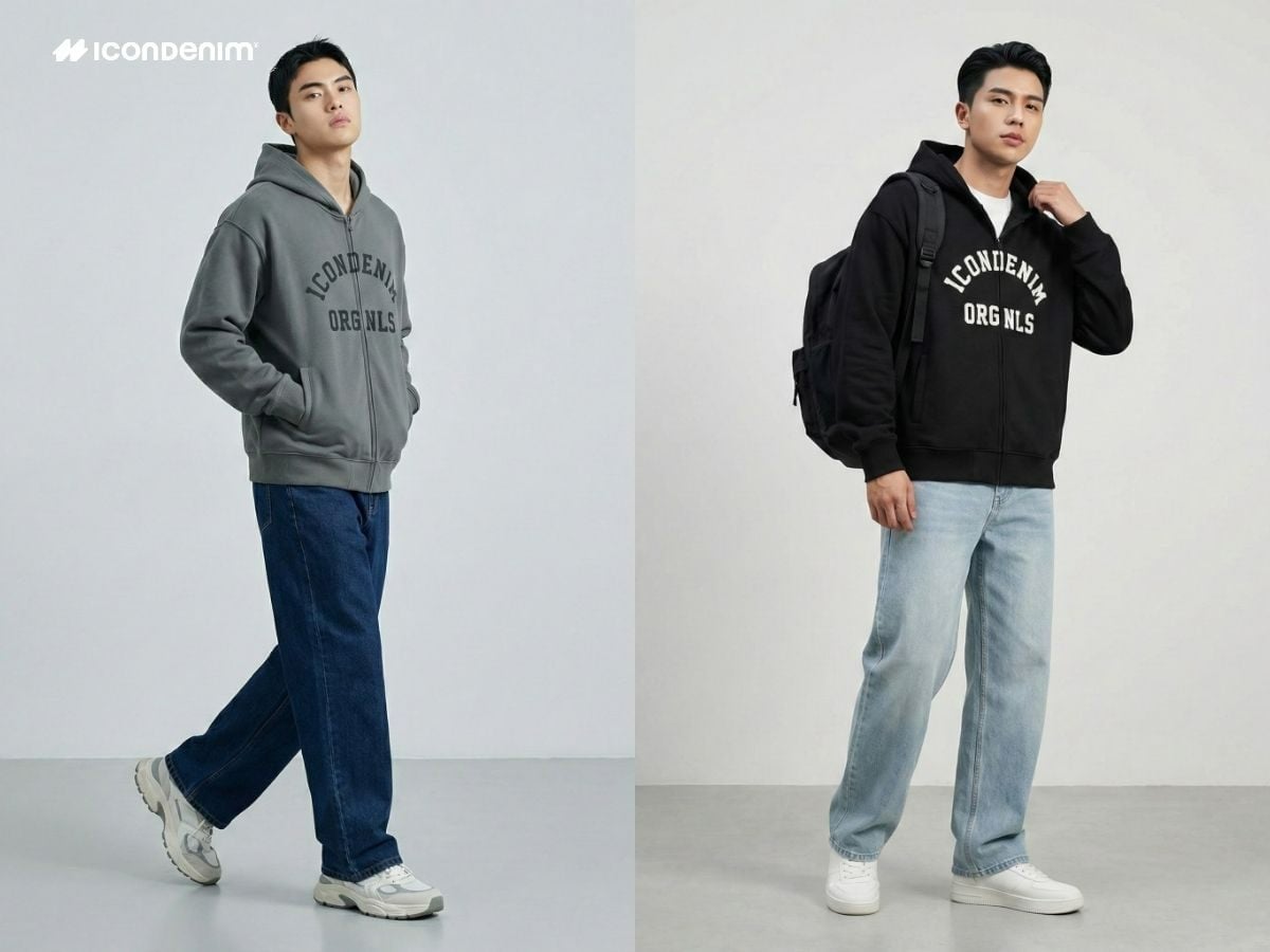 Outfit năng động quần ống rộng và áo hoodie oversize