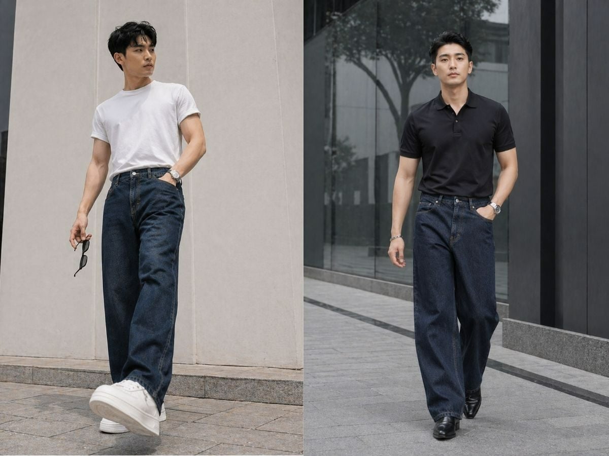 Quần ống rộng đi với sneaker hoặc giày boots