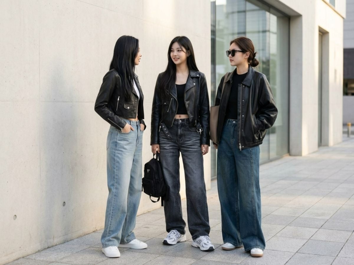 Quần jean ống suông mix peplum tôn eo gọn gàng