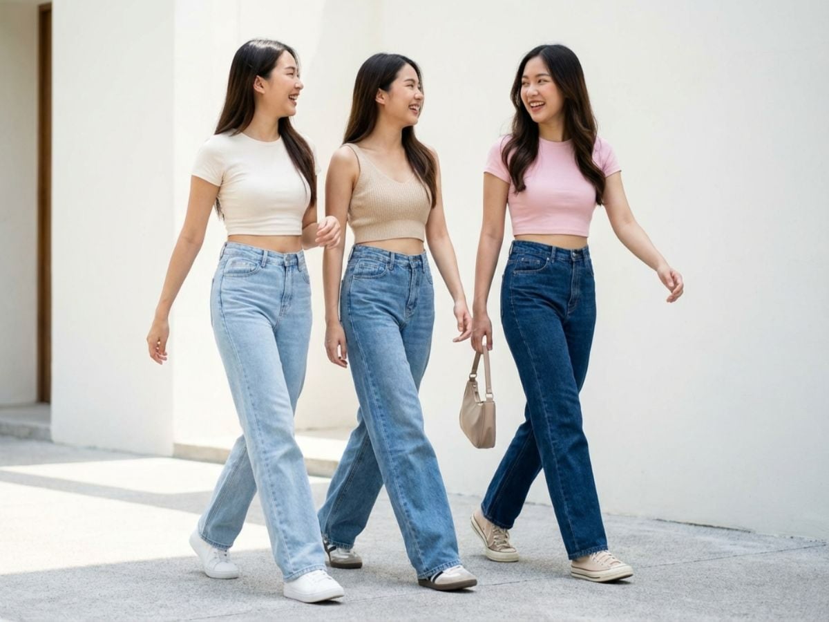 Quần jean ống suông phối croptop tôn dáng cao ráo