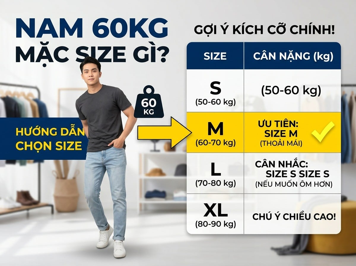 Chọn size cho nam nặng 60 kg