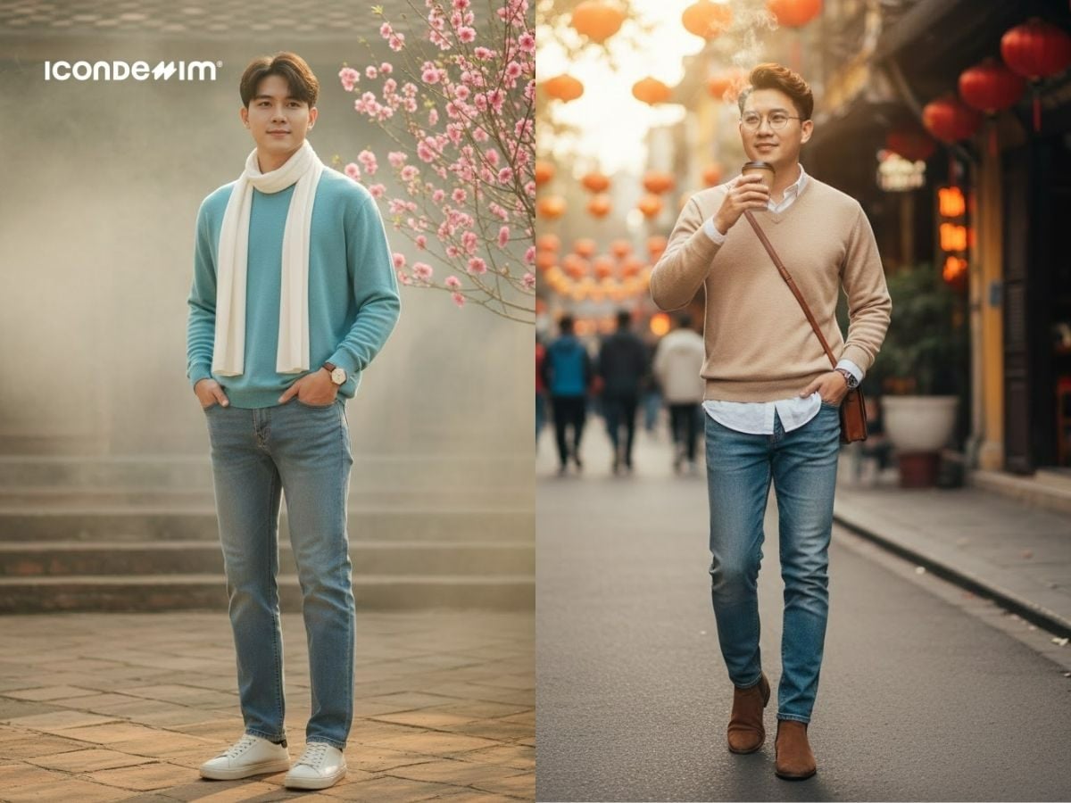 Những ngày se lạnh, nên chọn quần jeans với áo len mỏng