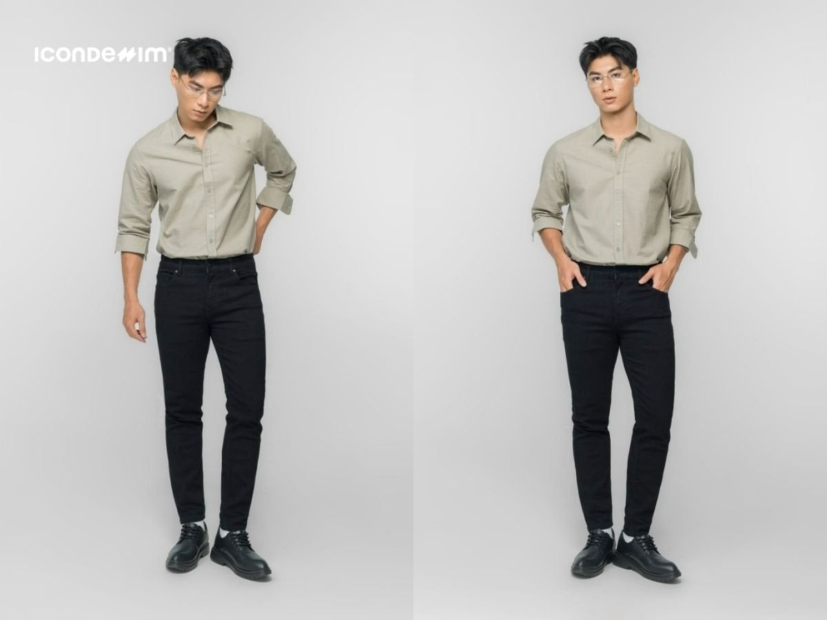 Quần jeans phối với áo sơ mi linen thoải mái, thanh lịch