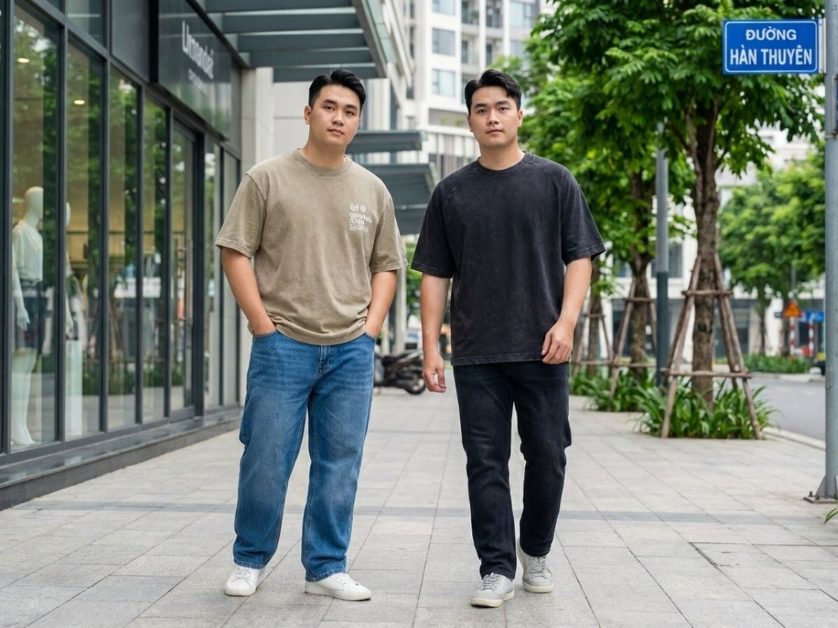 Phối áo thun nam big size với quần jeans