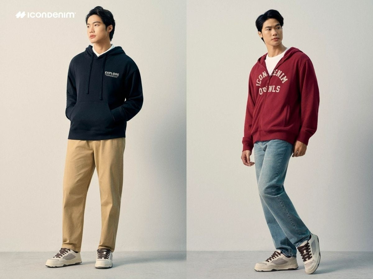 Phối quần jeans ống rộng và áo hoodie