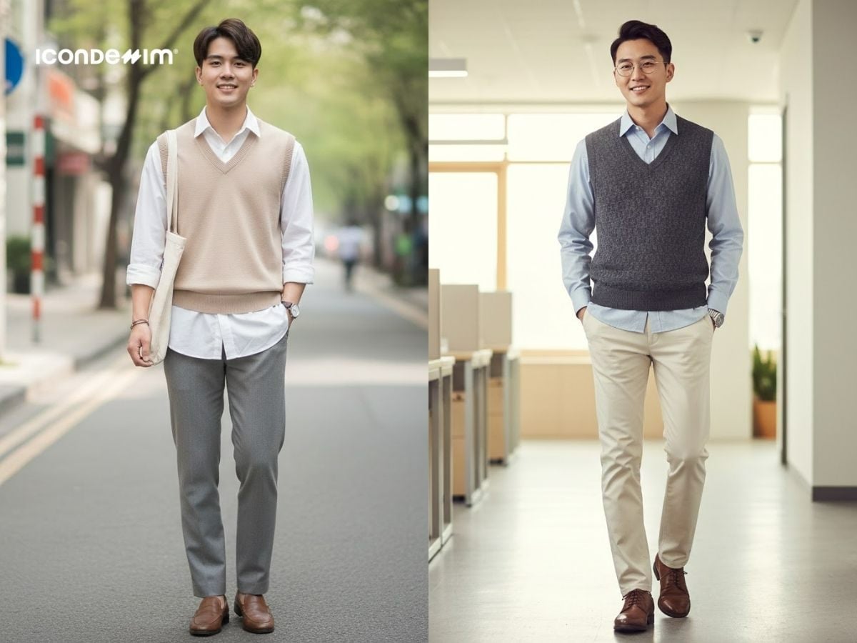 Ấm áp với gile len và sơ mi form rộng lãng tử