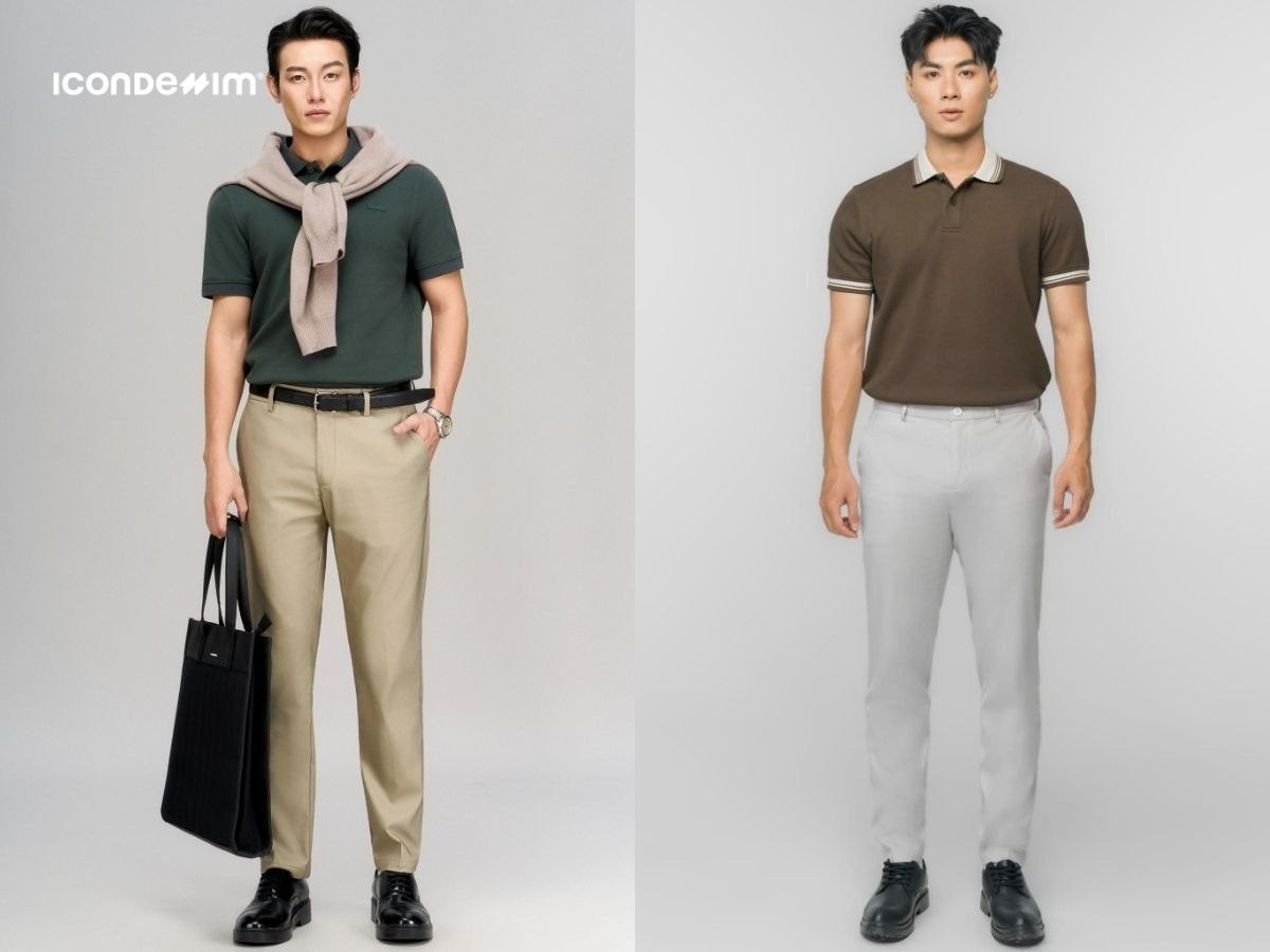 Phối áo polo với quần tây cho outfit tối giản đi làm