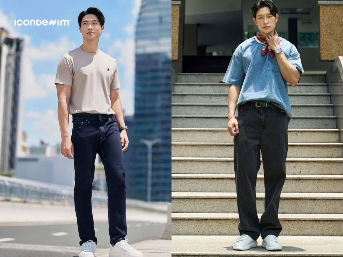 Quần jeans phối với áo thun trơn năng động